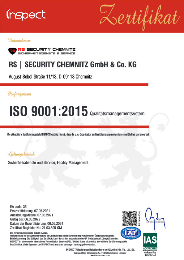 Qualitätsmanagementsystem nach ISO 9001:2008 im Bereich Sicherheitsdienste und Service, Facility Management